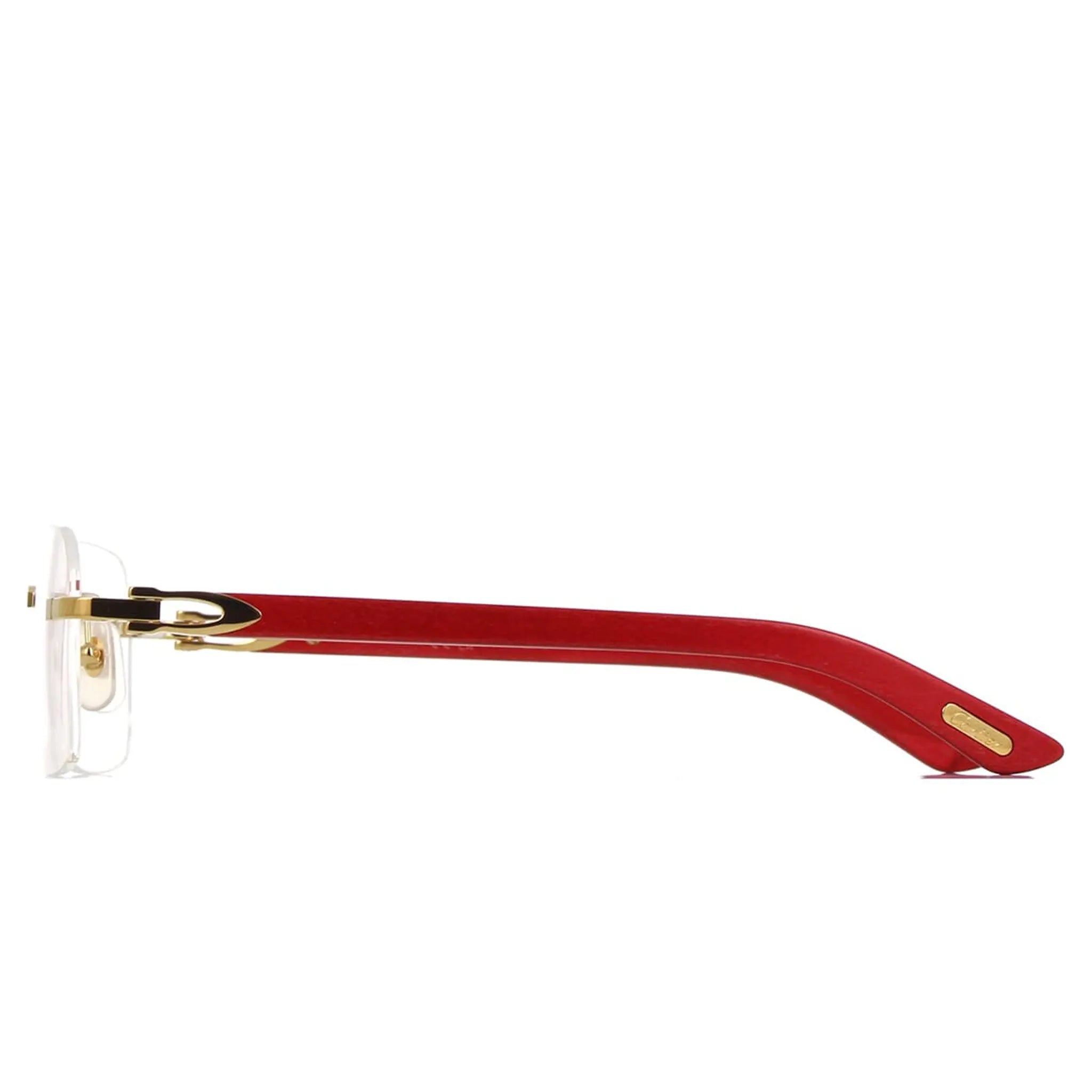 Side View of Cartier Eyewear CT0453O-003 Transparent Red Gold Rimless Sunglasses